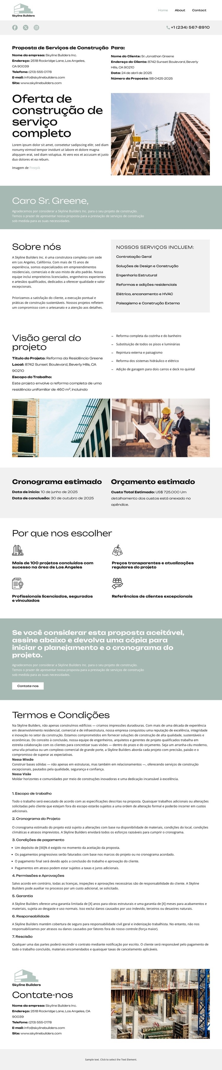 Sobre a Skyline Builders Landing Page