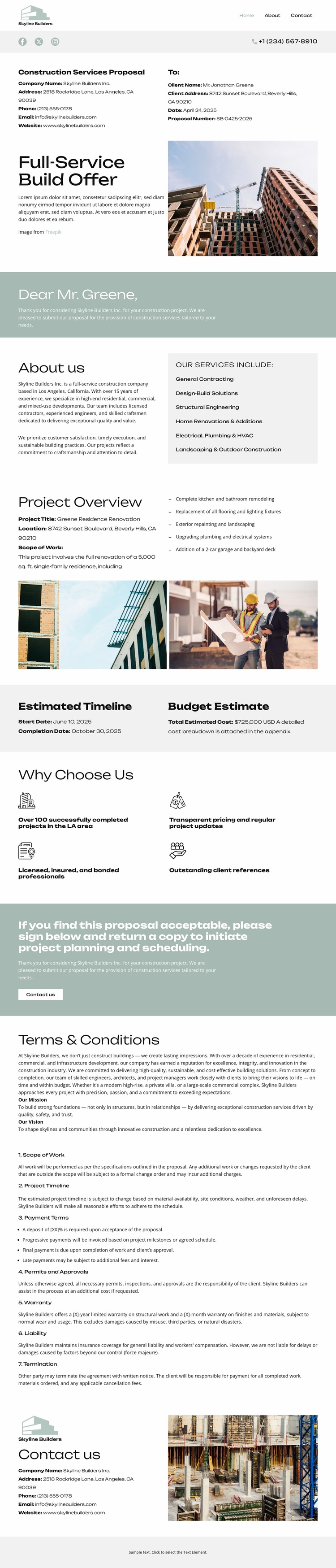 About Skyline Builders Landing Page