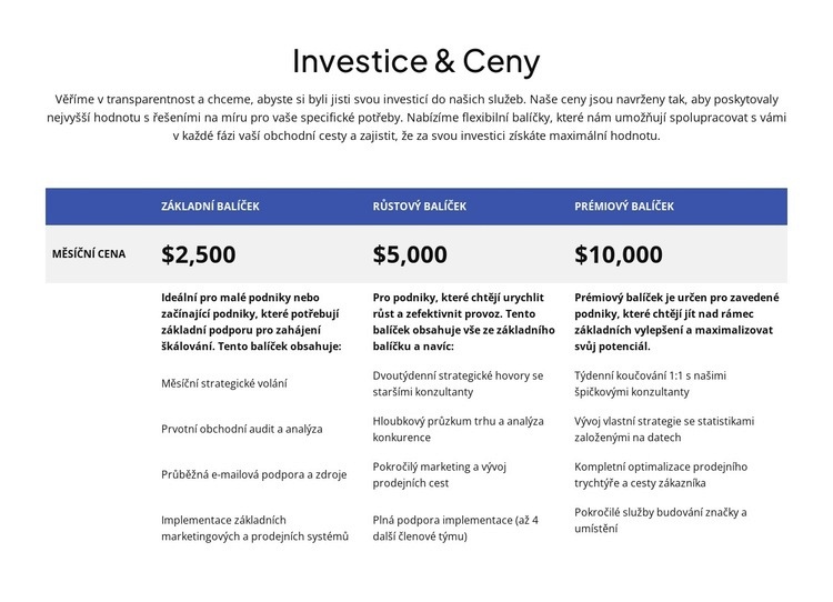 Investice a cenotvorba Šablona webové stránky