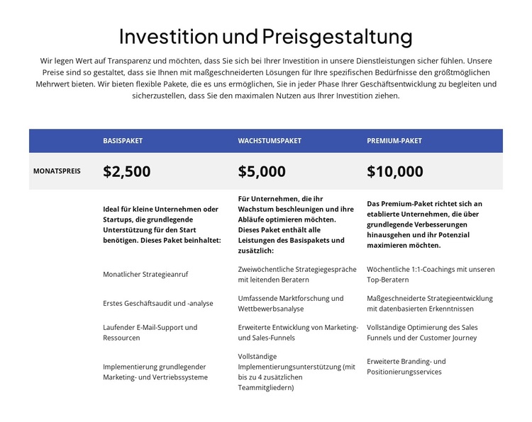Investitionen und Preise WordPress-Theme
