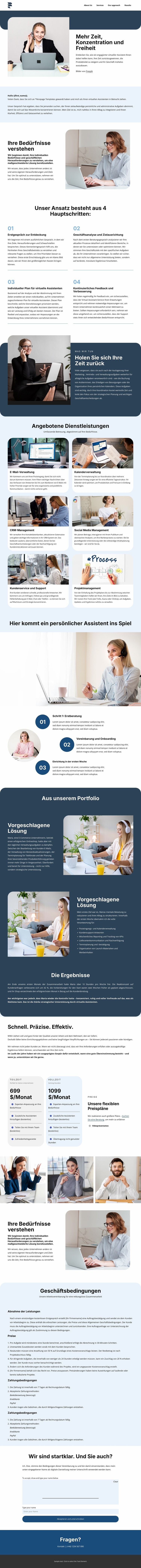 Vorschlag für einen virtuellen Assistenten Landing Page