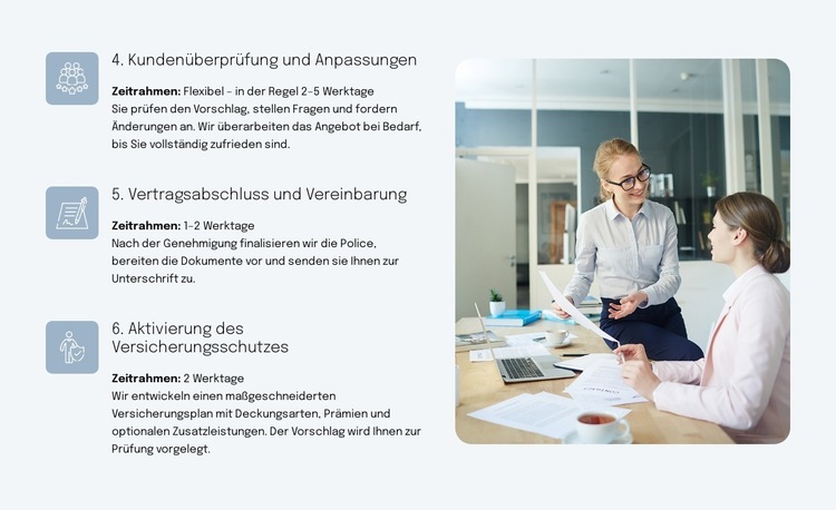 Ablauf und Zeitrahmen Landing Page