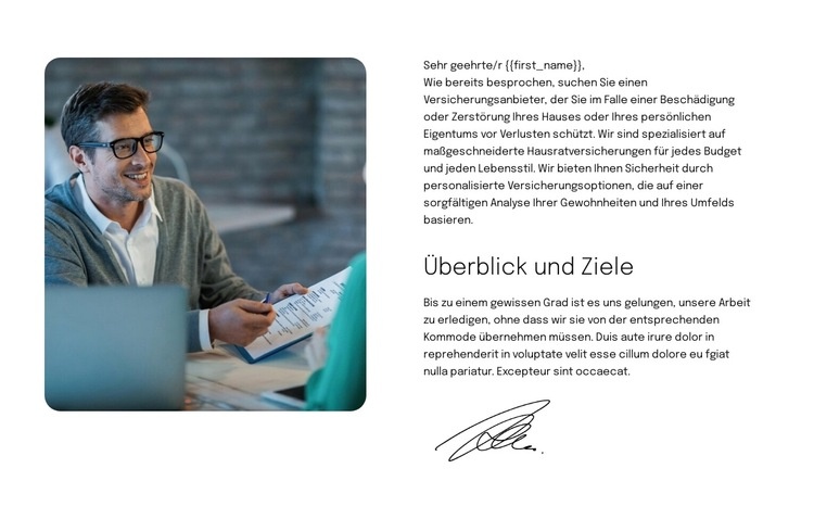 Intelligenter Versicherungsvorschlag Landing Page