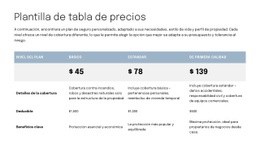 Tabla De Precios Para La Página De Propuesta