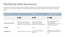 Tabla De Precios Para La Página De Propuesta - Plantilla HTML5