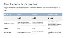 Tabla De Precios Para La Página De Propuesta
