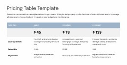 Pricing Table For Proposal Page