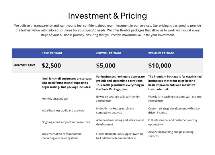 Investment and pricing HTML Template