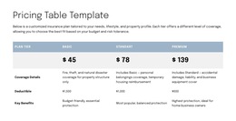 HTML5 Template For Pricing Table For Proposal Page
