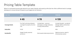 Pricing Table For Proposal Page