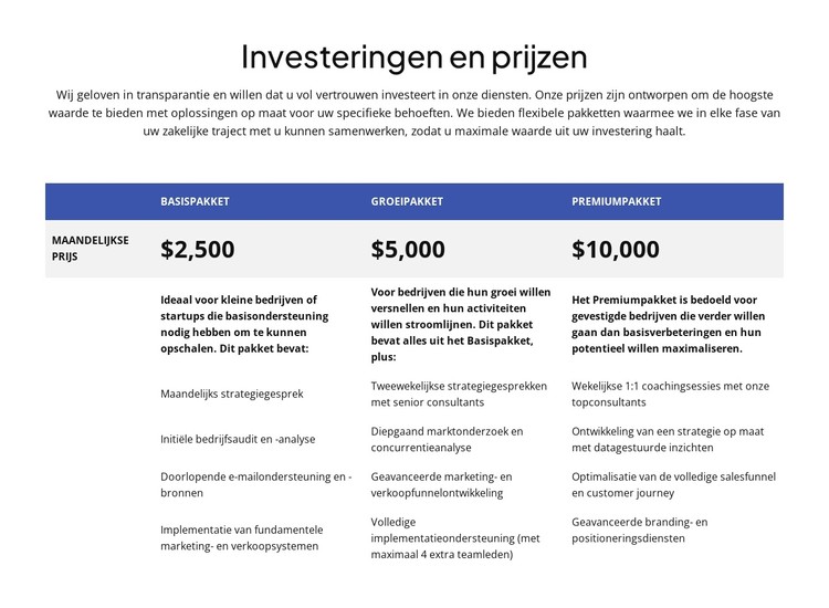 Investeringen en prijsstelling CSS-sjabloon