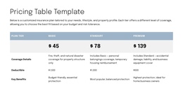 Pricing Table For Proposal Page