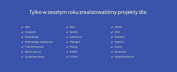 Ostatnio ukończone projekty Projekt strony internetowej