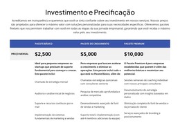 Investimento E Precificação Modelo HTML