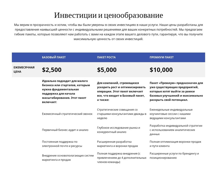 Инвестиции и ценообразование Шаблон веб-сайта