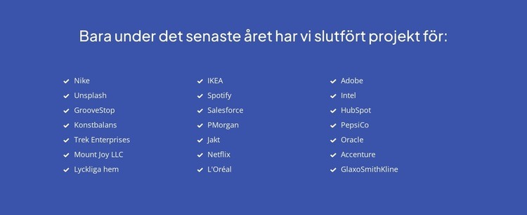 Nyligen avslutade projekt Webbplats mall