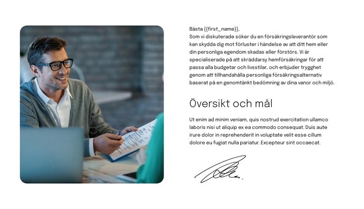 Smart försäkringsförslag Webbplats mall