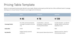 Pricing Table For Proposal Page