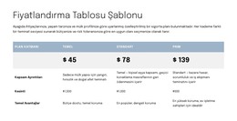 Teklif Sayfası Için Fiyatlandırma Tablosu