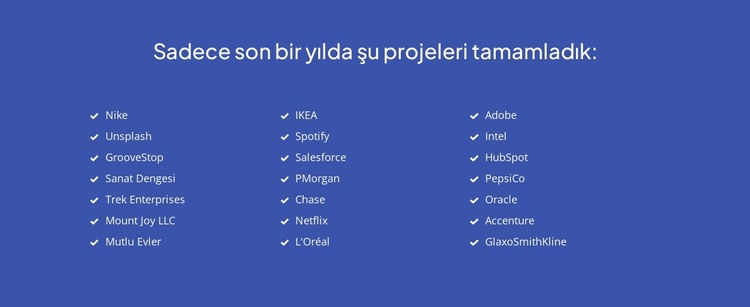 Son zamanlarda tamamlanan projeler HTML Şablonu