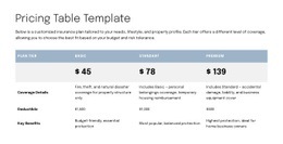 Pricing Table For Proposal Page