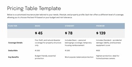 Pricing Table For Proposal Page