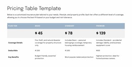 Pricing Table For Proposal Page