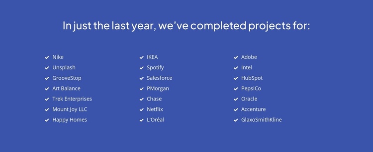 Recently completed projects Landing Page