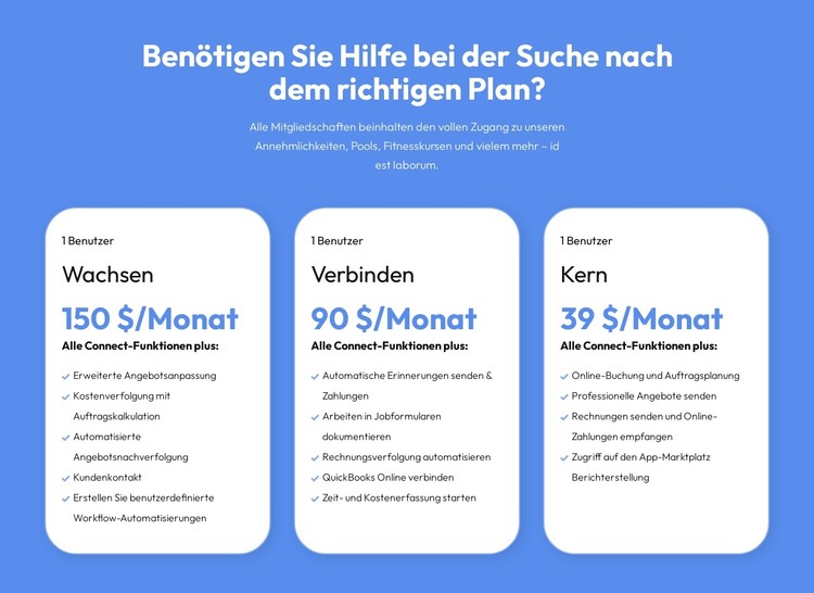 Flexible Pläne für jeden Kunden HTML-Vorlage