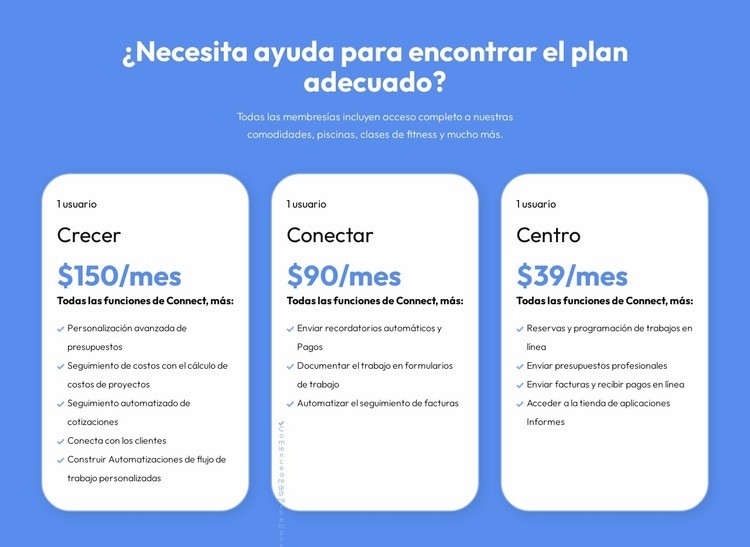 Planes flexibles para cada cliente Plantilla de una página