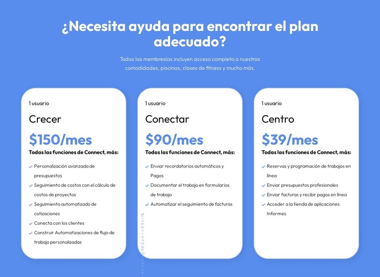 Planes flexibles para cada cliente Plantilla de sitio web