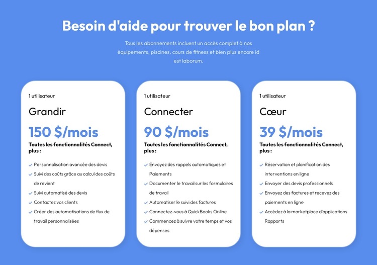 Des plans flexibles pour chaque client Modèle de site Web