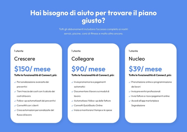 Piani flessibili per ogni cliente Modello di sito Web
