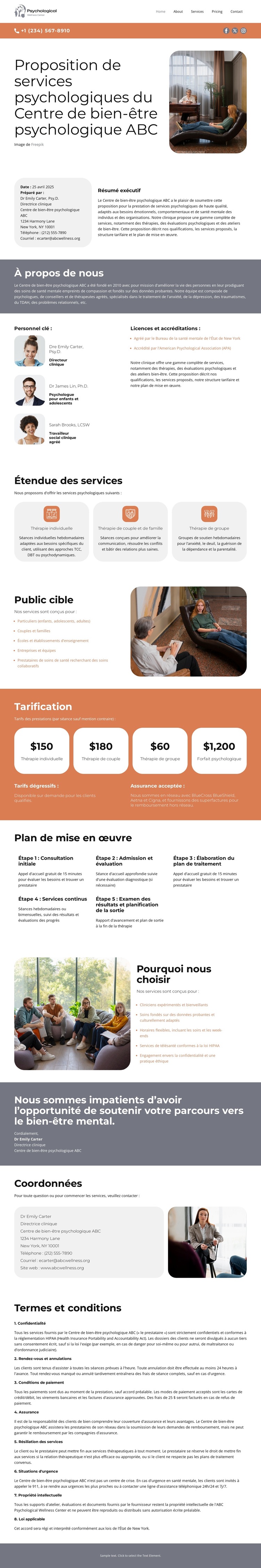 Centre de bien-être psychologique Modèle de site Web