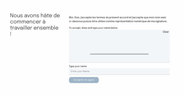 Formulaire de contact pour la page de proposition Conception de site Web