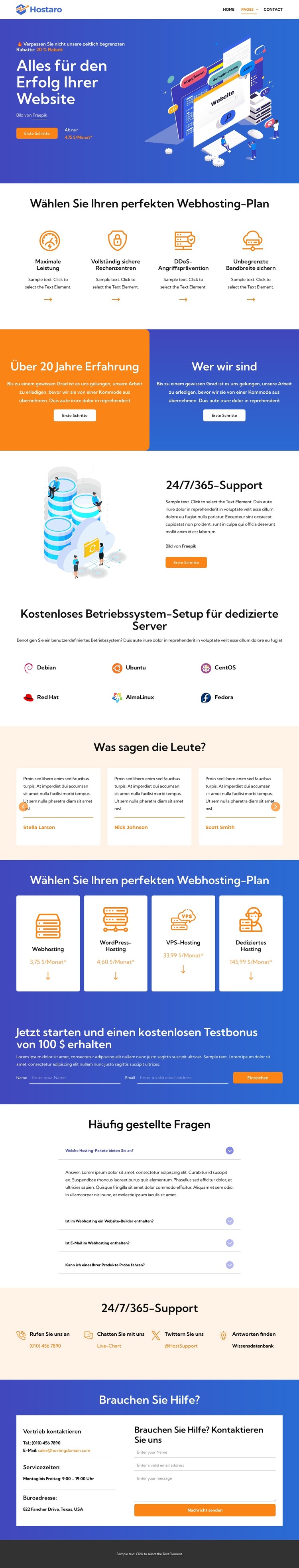 Leistungsstarkes Hosting Website-Vorlage