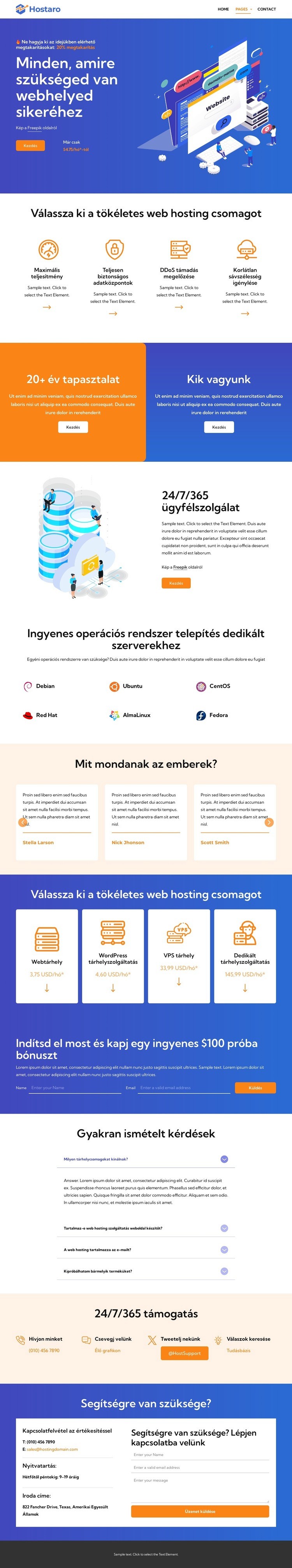 Erőteljes tárhely Weboldal sablon