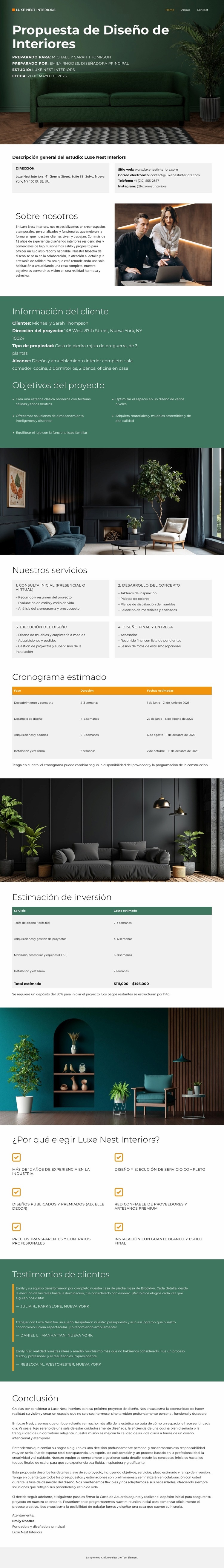 Interiores de lujo Plantilla de una página