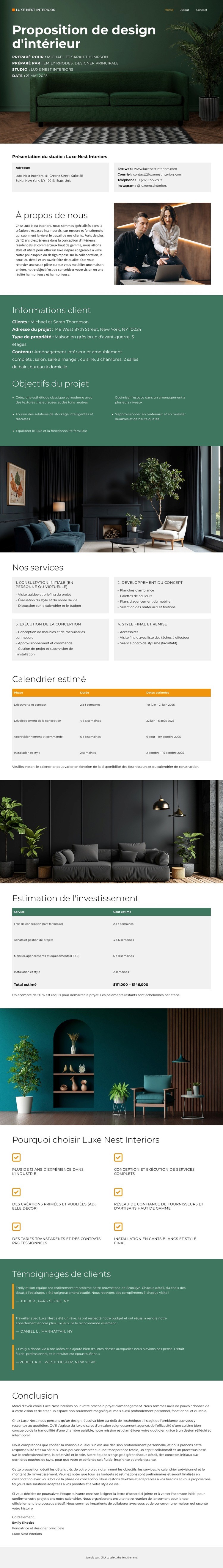 Intérieurs de luxe Modèle d'une page