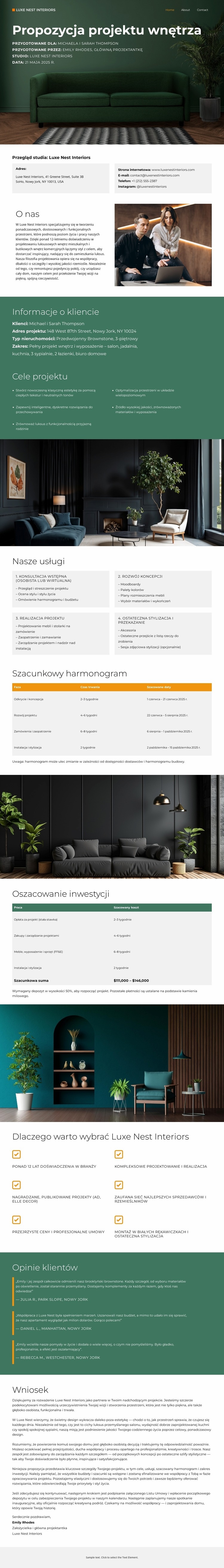 Luksusowe wnętrza Projekt strony internetowej
