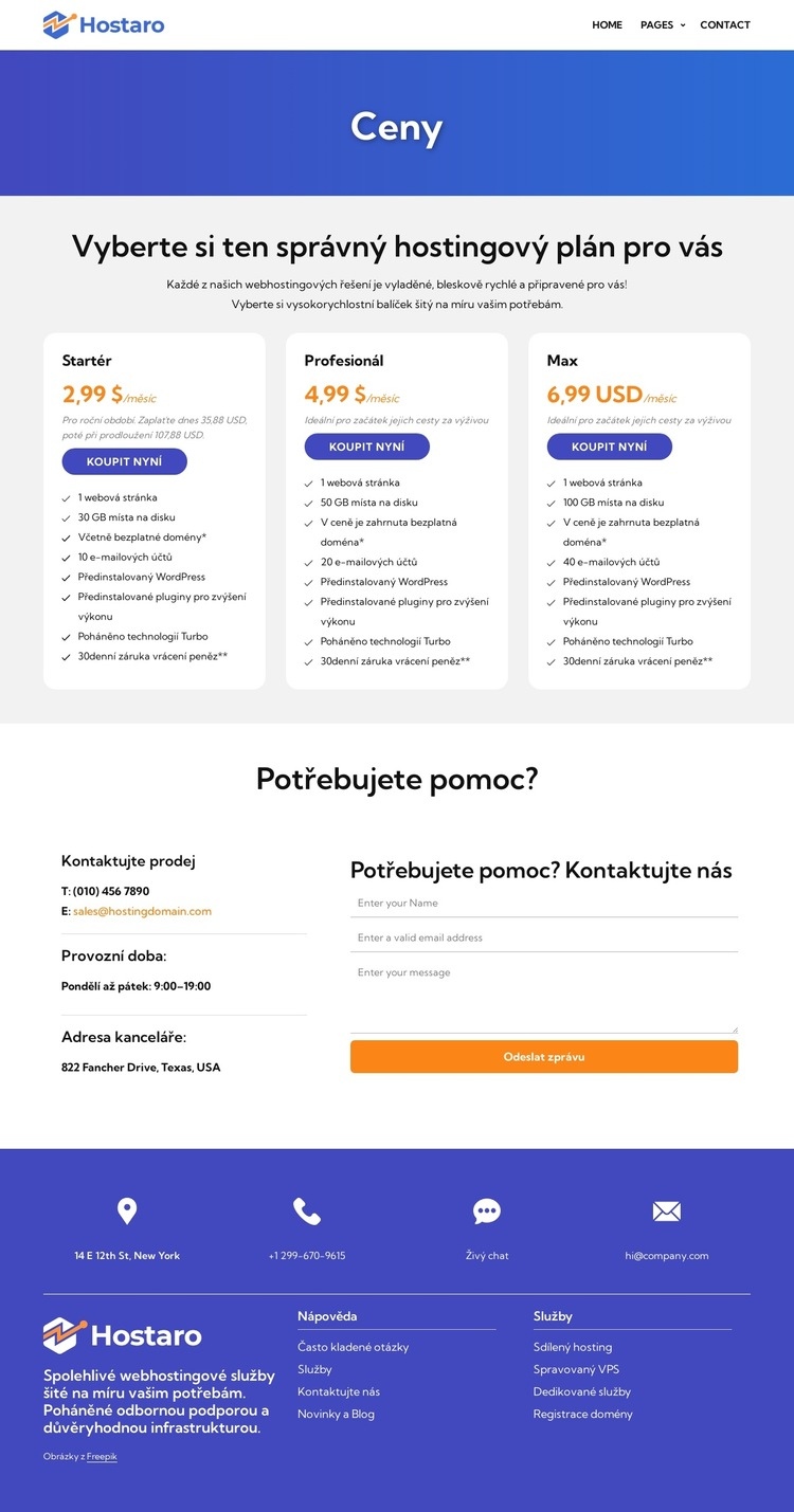 Hostingové plány Šablona