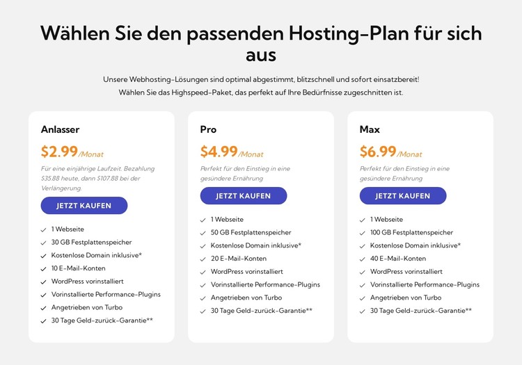 Hosting-Plan CSS-Vorlage