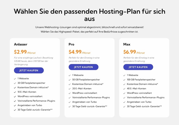 Hosting-Plan Joomla Vorlage