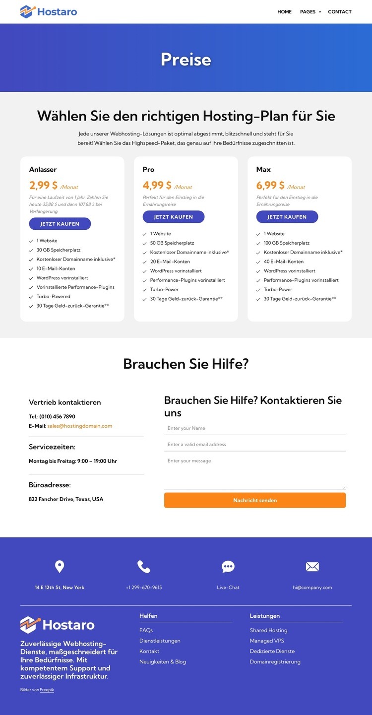 Hosting-Pläne Vorlage