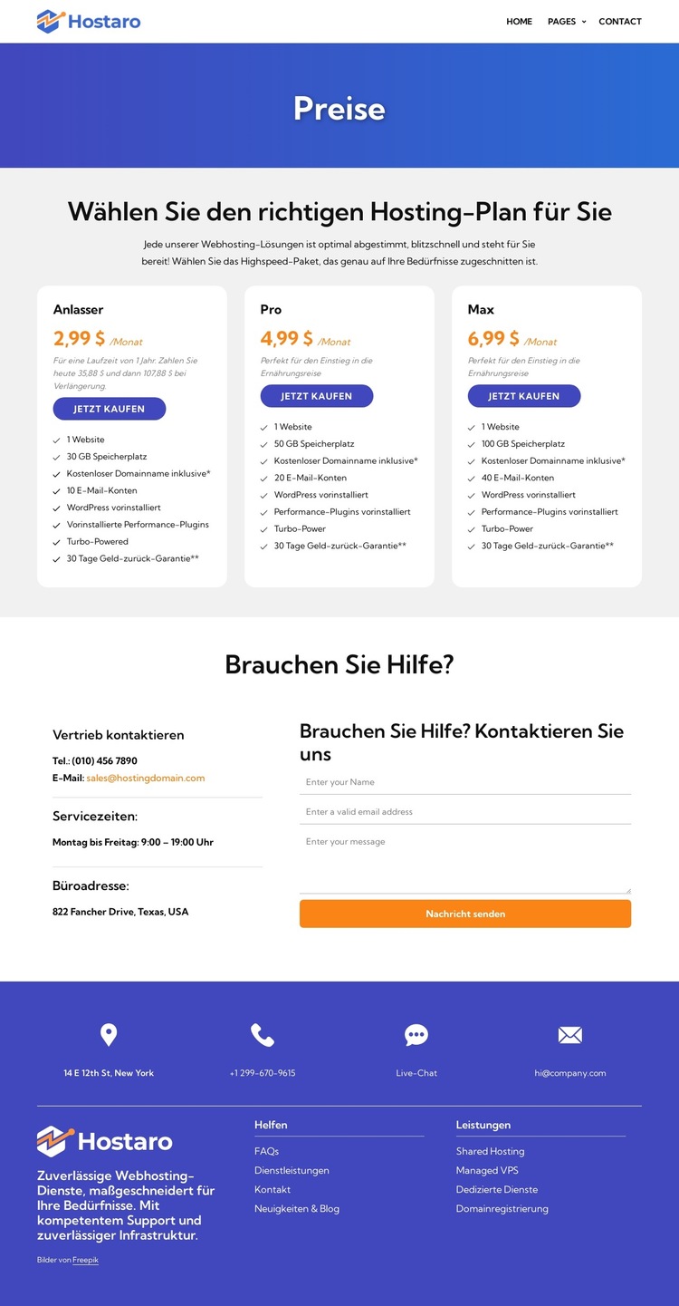 Hosting-Pläne Website-Vorlage