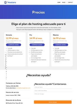 Planes de alojamiento Plantillas de una página