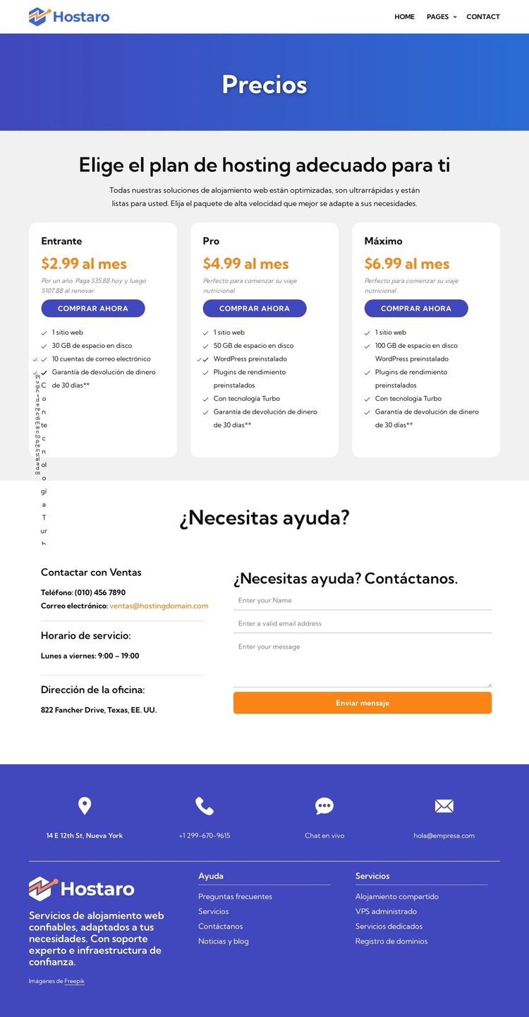 Planes de alojamiento Plantilla de sitio web