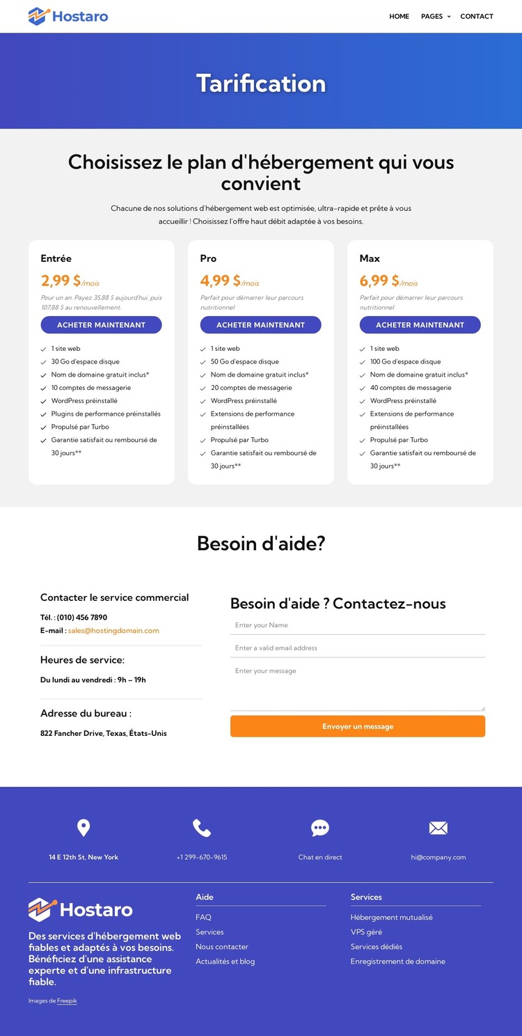 Plans d'hébergement Modèle CSS