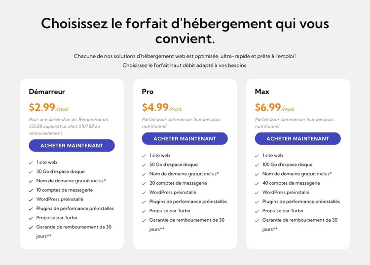 Plan d'hébergement Modèle HTML
