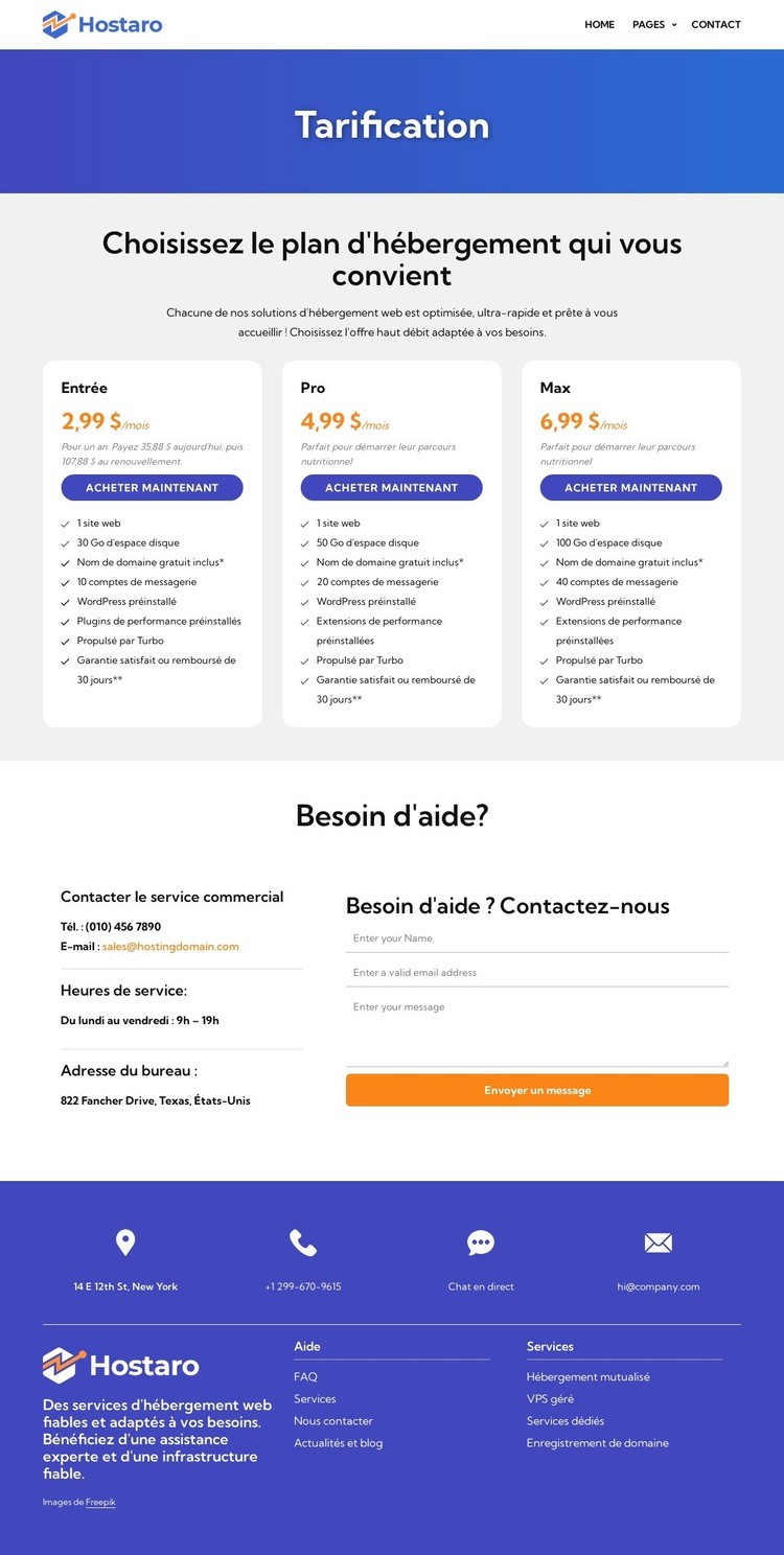 Plans d'hébergement Modèle